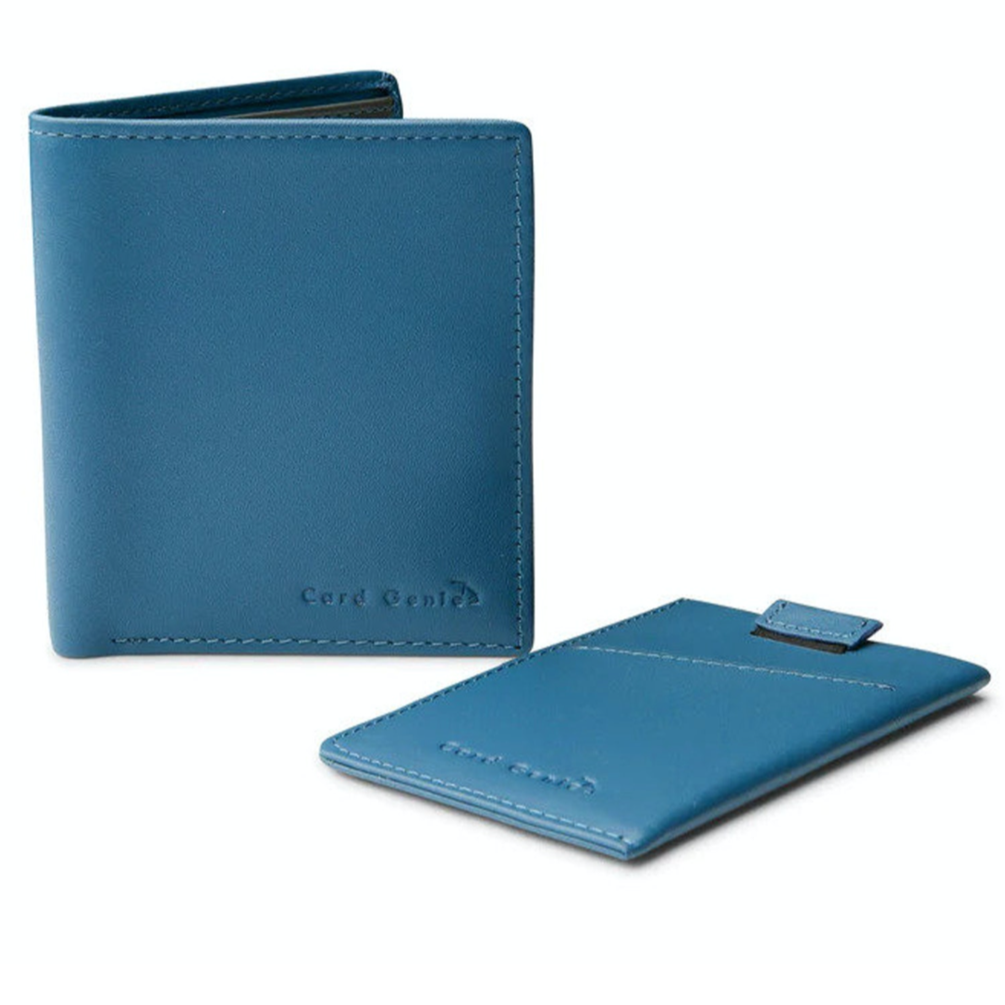mens leather wallet in blue with RFID protection