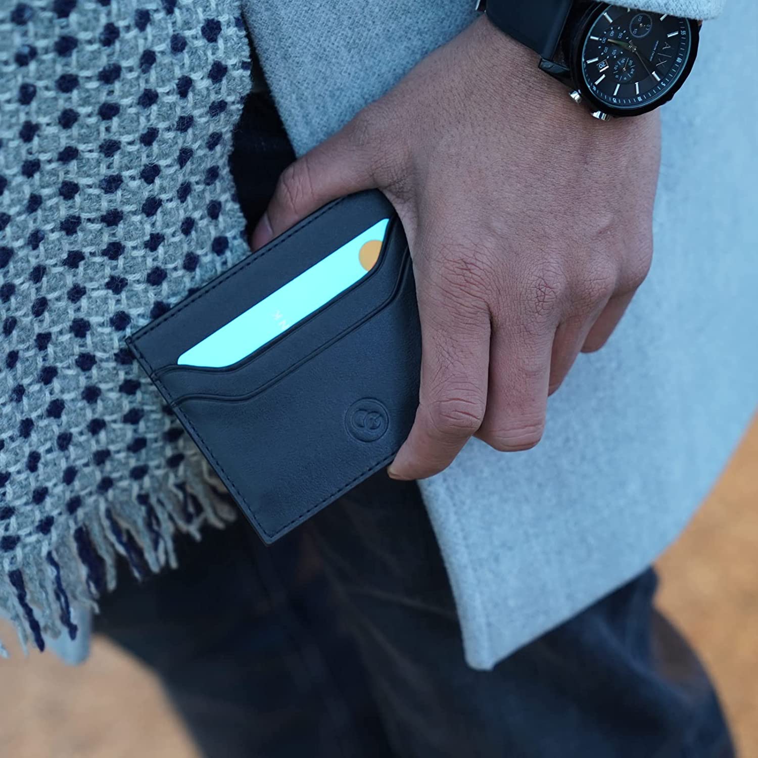 black leather card holder unisex