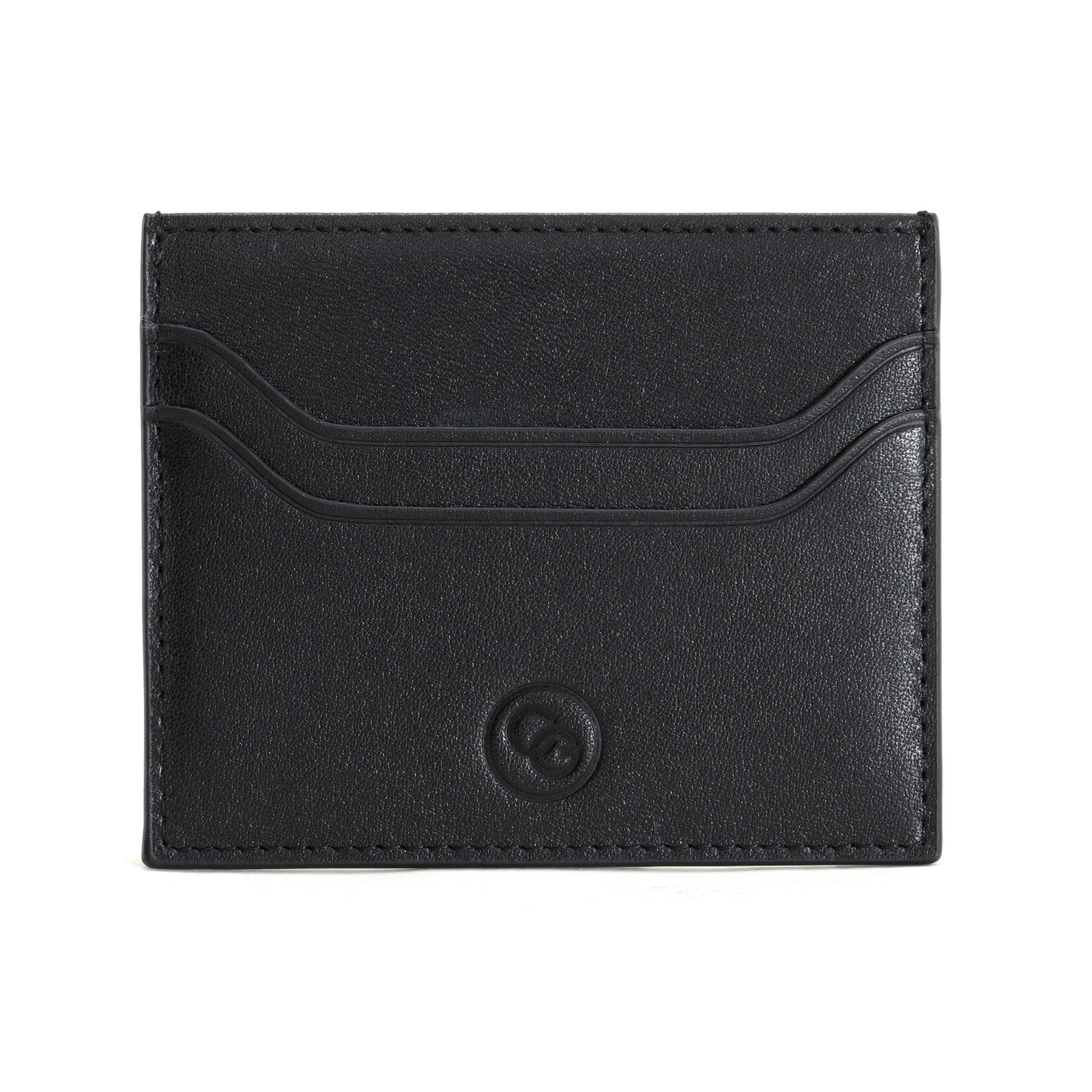 black leather card holder front view