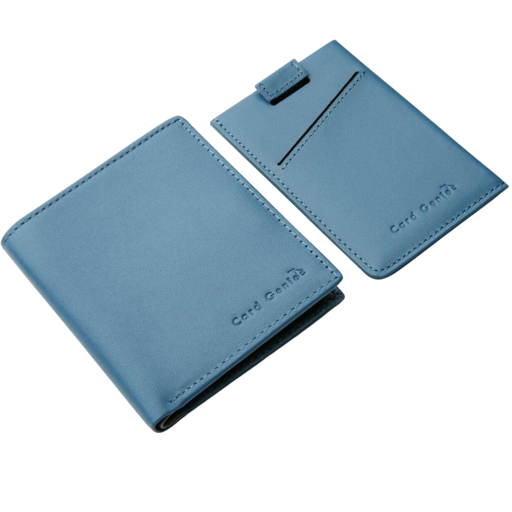 RFID wallet in blue leather layout
