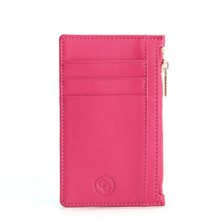 Women's RFID Card Holder Coin Purse - Pink Soft Leather with Zipper