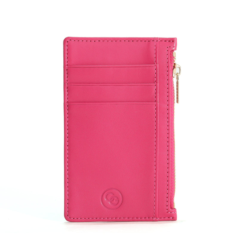 Women's RFID Card Holder Coin Purse | Pink Soft Leather with Zipper | by CG of London